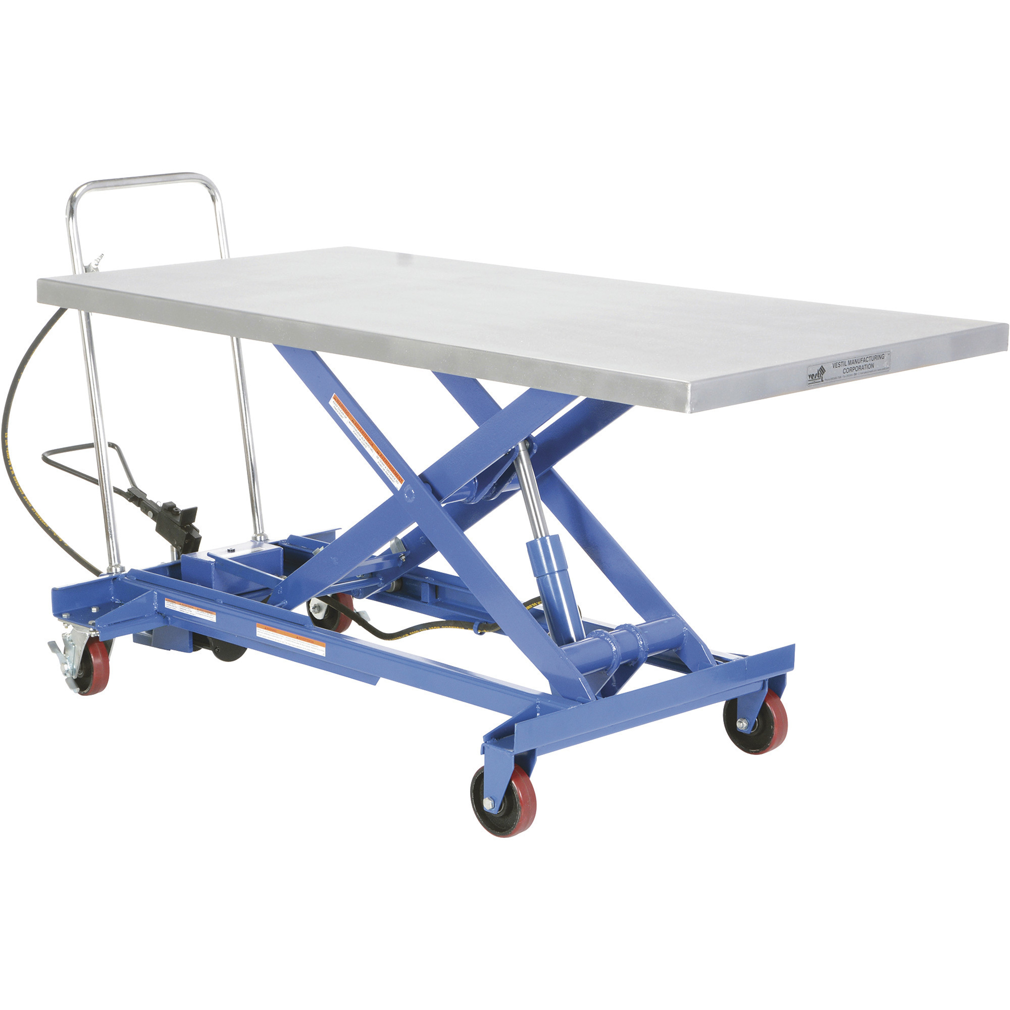 Vestil Air Hydraulic Scissor Cart - 1,000-Lb. Capacity, 63in.L x 31.5in.W, Stainless Steel, Model# AIR-1000-LD